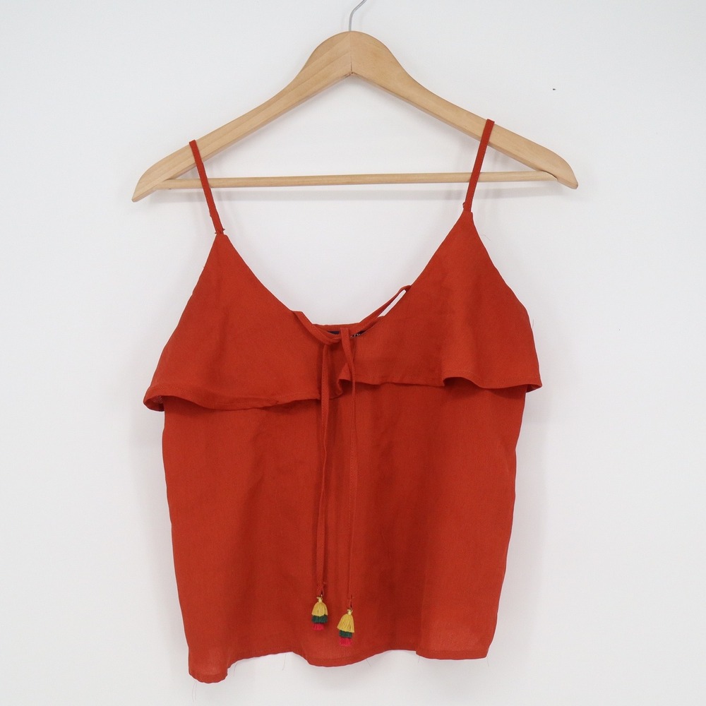 One Clothing Los Angeles Burnt Orange Ruffle Tassel Tie Camisole Top